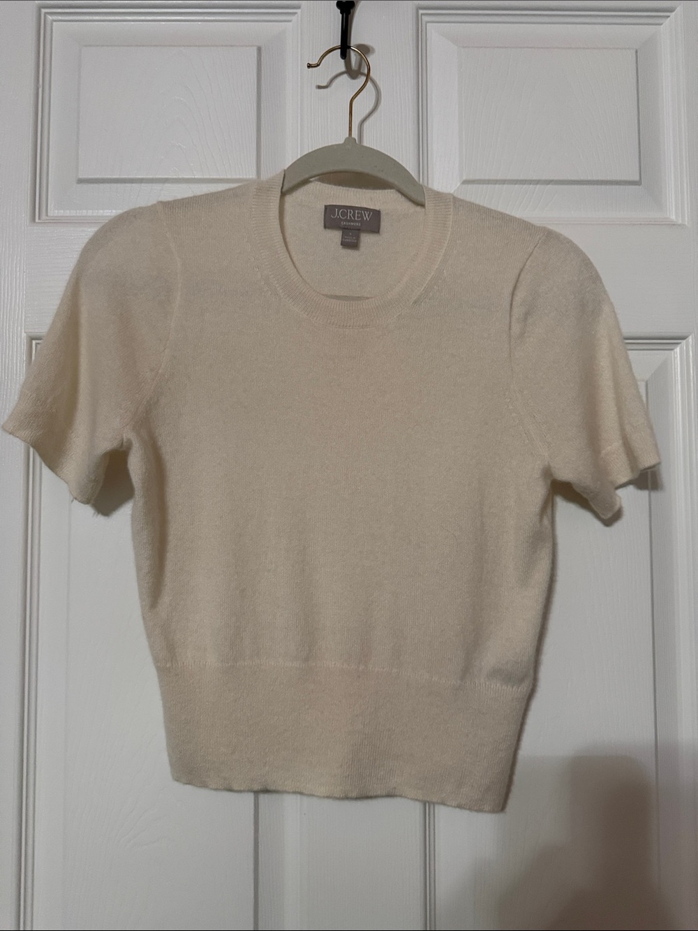 J. Crew Cream Short-Sleeve Cashmere Sweater